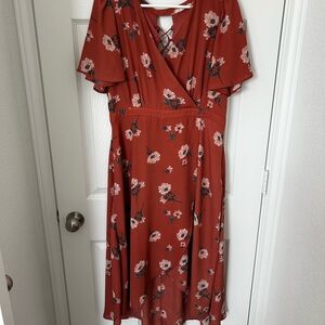 June & Hudson Rust Floral Midi Dress